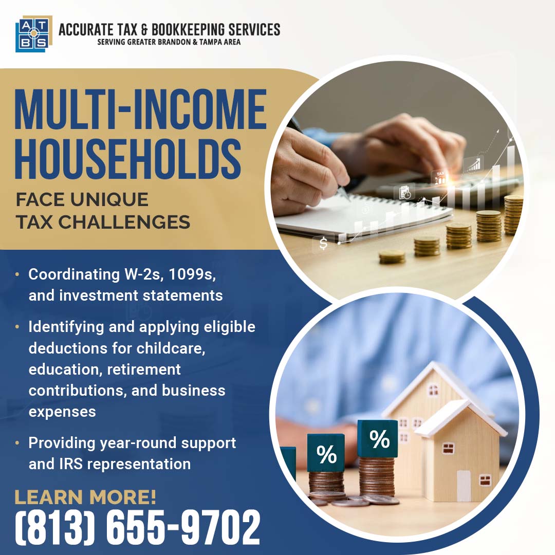 Complex multi-income household tax return preparation from ATBS in Brandon, FL